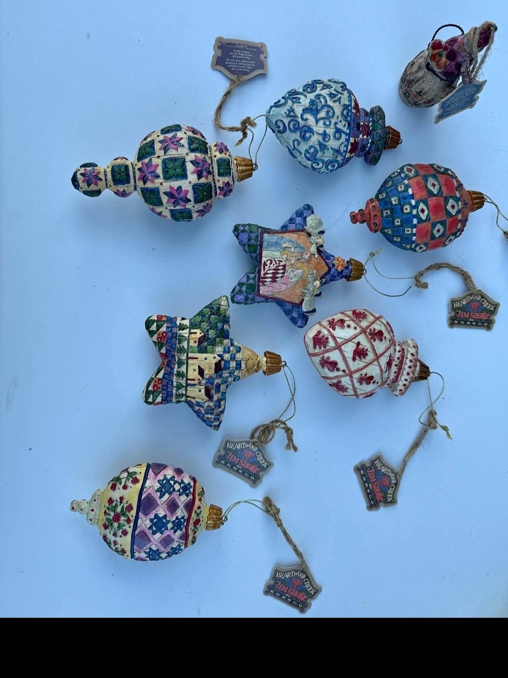 Jim Shore Multicolor Folk-Art Blue Red Cream Green Ornaments